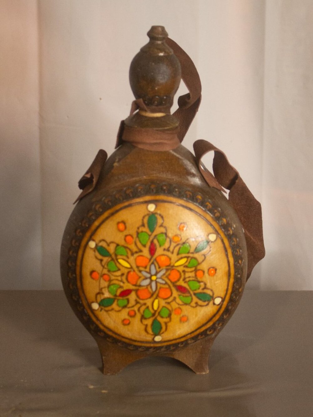 Decorative Wooden Folk Art Canteen Hand‑Painted Floral Design Rustic Cabin Decor